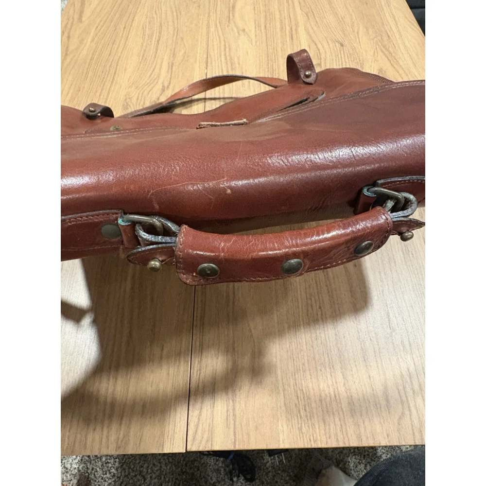 Vintage Full Grain Leather Briefcase Messenger Bag 16x12 Brown – Made in USA Zip